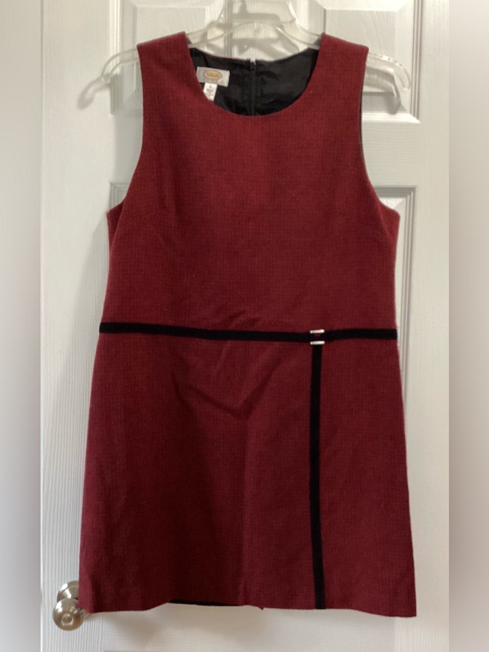 Talbots Burgundy Sleeveless Shift Dress with Black Trim